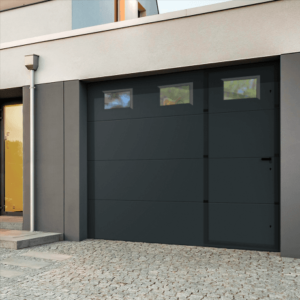 porte garage sectionnelle lisse portillon integré avec hublots AMBRE